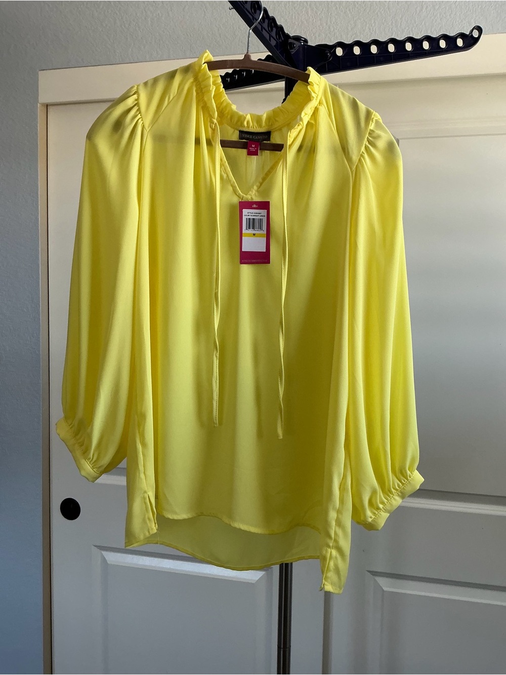 Vince Camuto Lemon Yellow Ruffle Tie-Neck Blouse